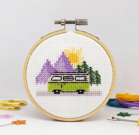 This mini cross stitch is a perfect chance to learn some simple cross stitching or just get stuck into a great mini craft project for some joyful creative fun! 🪡 😀 #creativefun #crossstitch #kidscrossstitch #kidscrafts #kidscraftsideas #crafts4kids Aida Fabric, Simple Cross, Retro Campers, Cross Stitch Needles, Mini Craft, Mini Cross Stitch, Mini Cross, Wooden Hoop, Craft Kits For Kids