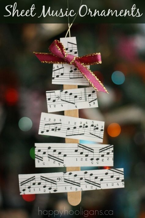 Christmas Tree Sheet Music Ornaments for Kids to Make Sheet Music Ornaments, Happy Hooligans, Music Christmas, Music Ornaments, Christmas Tree Crafts, Paper Tree, Gift Toppers, Old Christmas, Tree Crafts