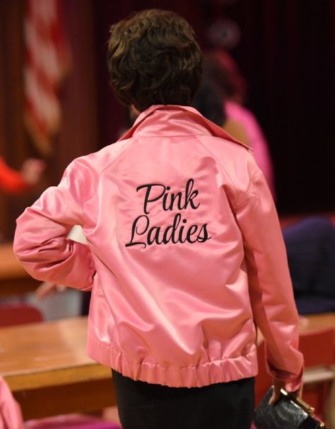 Valentine Special Pink Ladies Jacket from movie "Grease Live", now made available at Angeljackets.com with discounted price. Pink Ladies Tattoo Grease, Pink Ladies Tattoo, Grease Frenchie, Marty Maraschino, Grease Characters, Grease Aesthetic, Pink Ladies Grease, Grease Pink Ladies Jacket, Grease Lightning