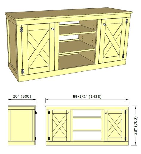 Télécharger - X Door Rustic TV Console - Le site Web de l'outil électrique Tv Console Plans, Tv Stand Blueprints, Barn Door Tv Console, Rustic Tv Console, Barn Door Tv, Kreg Pocket Hole Jig, Lumber Yard, Pocket Hole Joinery, Table Saw Jigs