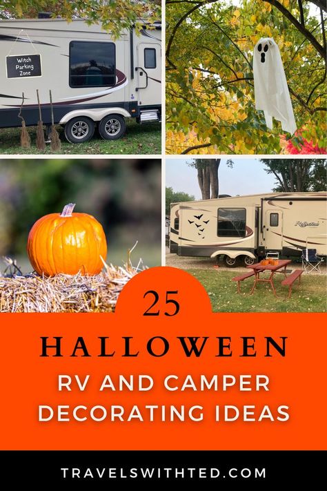 Halloween weekend is the perfect time to take a family camping trip and enjoy the beautiful fall weather before winter sets in. To make the most of your October camping trip, campers should add some spooky RV Halloween decor. Here are 25 RV and camper Halloween decorating ideas for inside and outside! We share all types of RV Halloween decorations, include homemade DIY projects and easy store bought decorations. Camper Halloween Decorating Ideas, Rv Halloween, Camper Halloween, Halloween Camping Decorations, Halloween Decorating Ideas, Halloween Camping, Rv Holiday, Winter Sets, Halloween Decoration Ideas