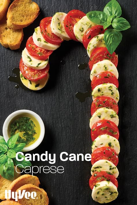 Caprese in a candy cane? Why not! A light, delicious party pleaser. Caprese Recipe, Caprese Appetizer, Caprese Recipes, Christmas Recipes Appetizers, Charcuterie Recipes, Christmas Food Dinner, Christmas Brunch, Holiday Appetizers, Christmas Dishes