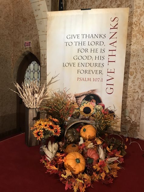 Fall Stage Decorations Church, Thanksgiving Decorations Church, Pastor Appreciation Fall Decor, Church Thanksgiving Decorations, Fall Decor For Church Sanctuary, Fall Church Decor, Fall Altar Decorations Church, Fall Church Decorations Sanctuary, Harvest Church Decorations