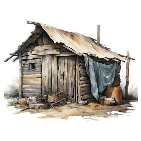 Premium Photo | Watercolor Cottage of Derelict Cabin Discarded Food Cans Weathered Greens and Brow Art 2D Vector Houses Watercolor, Watercolor Cottage, Color Art Lessons, Brow Art, Watercolor House Painting, Pen Art Work, Cabin Art, Painting Pictures, Watercolor Architecture