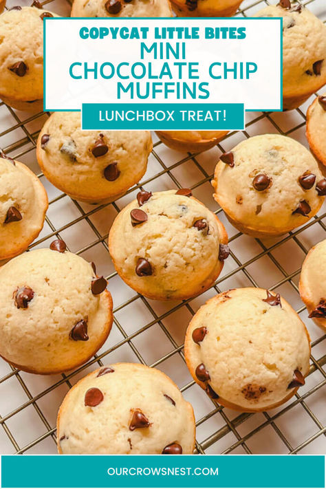 This delicious Copycat Little Bites Muffins recipe is the perfect snack for your kid’s lunch box!  Using real ingredients, these mini chocolate chip muffins are bite-sized, making them ideal for a school snack. #homemadetreats #kidslunchboxtreats Copycat Mini Muffins, Homemade Little Bites Muffins, Copycat Little Bites, Little Bites Muffins, School Lunchbox Ideas, Chocolate Chip Muffins Recipe, Mini Muffin Recipe, Mini Chocolate Chip Muffins, Baby Muffins