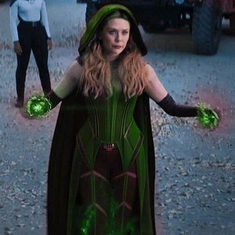 Green Scarlet Witch, Green Wanda Powers, Green Superhero Suit Female, Scarlet Witch Green, Wanda Pictures, Wanda Green Powers, Shifting To Marvel, Marvel Wanda Maximoff, Green Powers