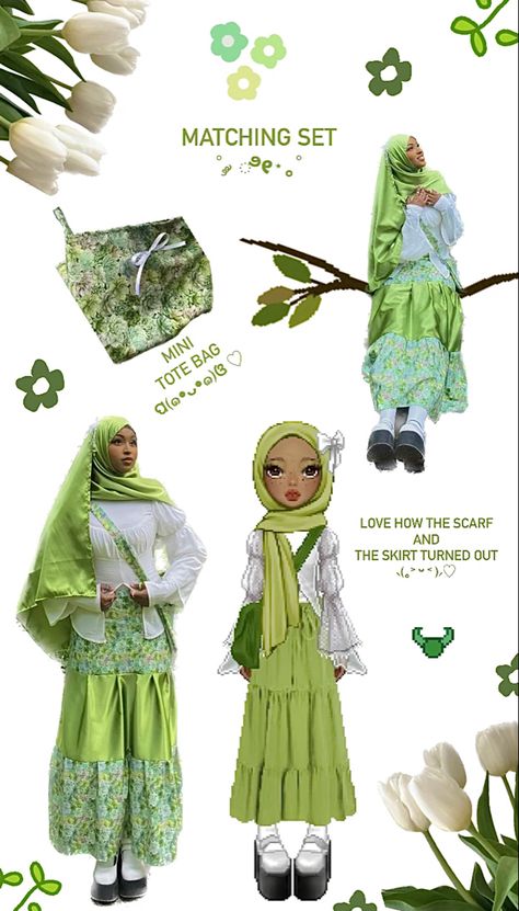 Hijabi Dti Outfit, Earthy Hijabi, Green Hijabi Outfits, Hijab Friendly Outfits, Goblin Core Outfit, Green Hijab, Outfits Muslim, Hijabi Fits, Stile Hijab