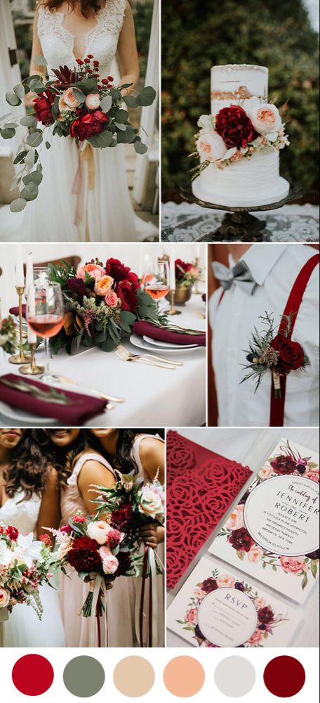 Country Romance, Wedding Color Scheme, Red Wedding Theme, Wedding Decorations On A Budget, Different Shades Of Red, Wedding Colours, Red Color Schemes, Wedding Red, Wedding Palette