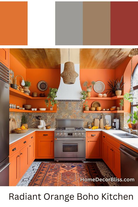 Bohemian Kitchen: Striking Orange Color Palette and Earthy Accents Art Deco Living Room Ideas, Nordic Style Bedroom, Chic Living Room Design, Art Deco Living, Deco Living, Vibrant Living Room, Deco Living Room, Art Deco Living Room, Elegant Living Room Design