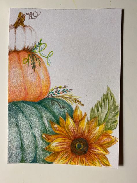 Pumpkin Color Pencil Drawing, Fall Color Pencil Drawings, Autumn Pencil Drawing, Fall Colored Pencil Drawings, Fall Drawing Ideas Pencil, Stacked Pumpkins Painting, Autumn Drawing Pencil, 3 Pumpkins Stacked, Fall Sketches