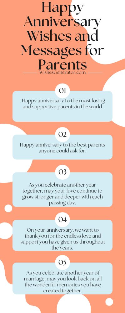 Happy Anniversary Wishes and Messages for Parents In This Article, We Share Ideas On: Happy Anniversary Mom And Dad Quotes , Happy Anniversary Mom And Dad From Daughter , Funny Anniversary Wishes For Parents From Daughter , Happy Anniversary Mom And Dad Wishes , Anniversary Quotes For Parents Funny , Happy Anniversary Mom And Dad From Son , And Many More. Anniversary Message For Parents From Daughter, Happy Anniversary Parents From Daughter, Parents Wedding Anniversary Quotes, Funny Happy Anniversary, Happy Anniversary Mom And Dad, Happy Anniversary Parents, Happy Anniversary Mom Dad, Funny Anniversary Wishes, Anniversary Wishes For Parents