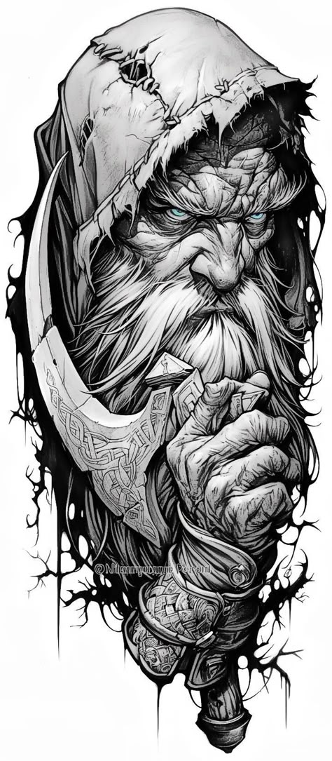 Viking Warrior Tattoos, Zeus Tattoo, Baba Jaga, Lion Head Tattoos, Warrior Tattoos, Tattoo Master, Norse Tattoo, Viking Tattoo Design, Celtic Tattoos