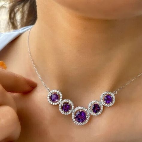 Purple Stone Necklace, February Birthstone Necklace, Amethyst Wedding, Bride Necklace, Chevron Necklace, Amethyst Necklace Pendant, Halo Necklace, 14k Yellow Gold Necklace, Necklace Purple