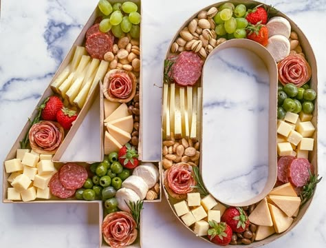 BoardsbyMo Paper Mache Numbers, 40 Years Of Marriage, Iphone Food Photography, Wine Cheese Pairing, Charcuterie Appetizers, Surprise 40th, Beautiful Cheese Board, Paper Mache Letters, Party Food Buffet