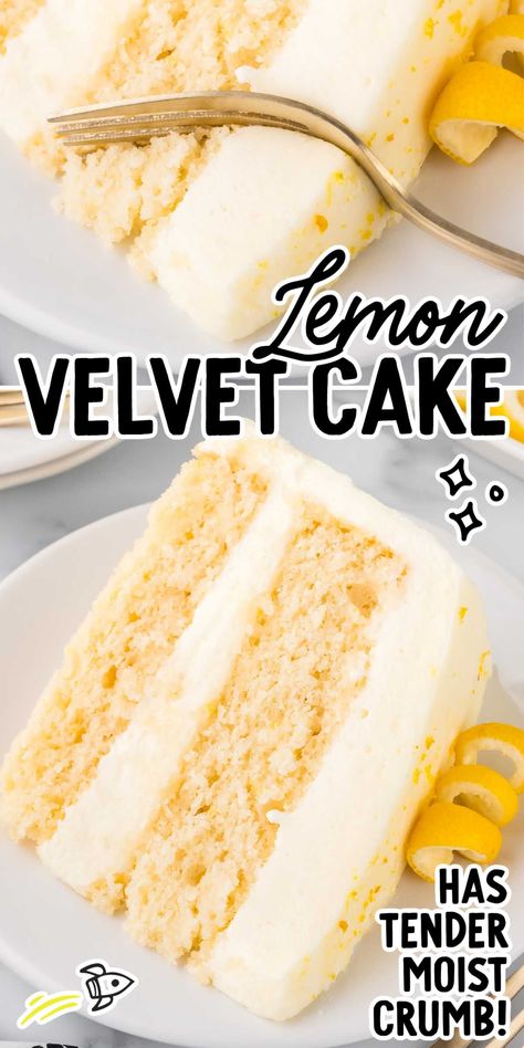 Lemon Velvet Cake, Lemon Cream Cheese Frosting, Lemon Cake Recipe, Lemon Dessert Recipes, Decadent Cakes, Oreo Dessert, S'mores, Lemon Desserts, Cake With Cream Cheese