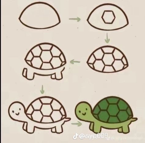 Simple Turtle Drawing, Turtle Drawing Simple, Easy Turtle Drawing, Tortoise Drawing, Cartoon Turtle, Turtle Drawing, Drawing Inspiration, Tortoise, Cute Drawings