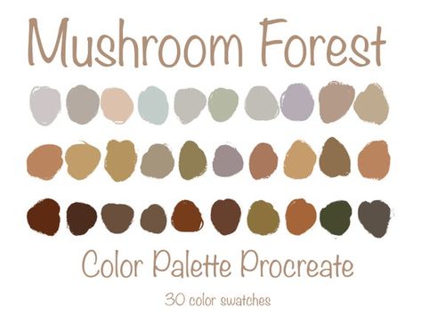 Forest Pallet Color Schemes, Color Palette Boho, Ipad Illustration, Boho Mushroom, Procreate Color Palette, Colour Pallets, Mushroom Forest, Grad Ideas, Hex Color Palette