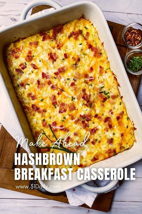 This Hashbrown Breakfast Casserole is an easy and delicious casserole, perfect for a weekend brunch, holiday morning, or simply to make ahead for the week. This savory breakfast casserole is packed with flavor and everything you love for breakfast. It's made with hashbrowns, eggs, bacon, and cheese. Perfect for a make-ahead breakfast. Bacon Egg Hashbrown Casserole, Egg Hashbrown Casserole, Egg Hashbrown, Savory Breakfast Casserole, Hashbrown Breakfast Casserole Recipe, Shredded Hashbrowns, Amazing Smoothies, Easy Easter Brunch Recipes, Baked Breakfast Casserole