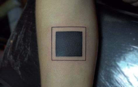 Black Box Tattoo, Black Square Tattoo, Box Tattoo, Square Tattoo, Front Shoulder Tattoos, Small Cross Tattoo, Blackout Tattoo, Cross Tattoos, Men Tattoos