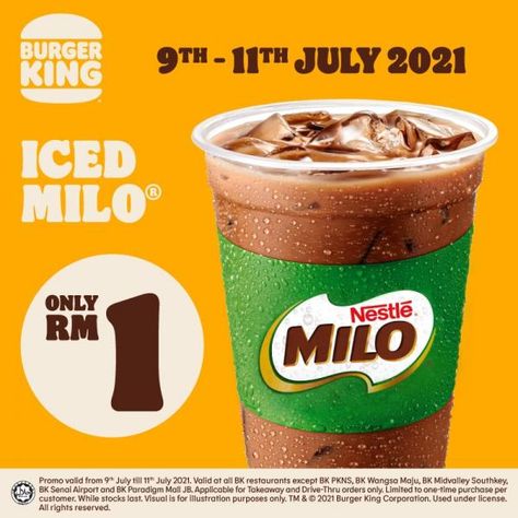 Burger King Iced Milo @ RM1 Promotion from 9 July 2021 until 11 July 2021 Iced Milo, Food Ad, Promotional Poster, Promotion Poster, Artwork Ideas, Food Poster Design, Food Ads, Life Hack, Food Poster