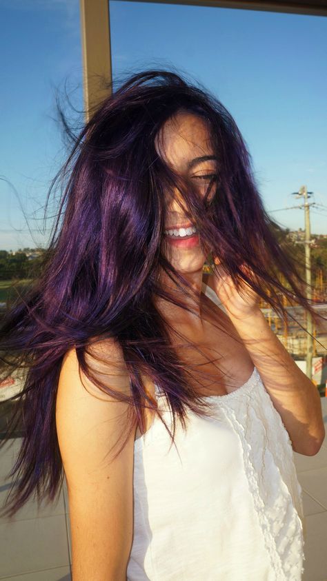 Plum hair...After two washings I had blue hair.... Plum Hair Color On Black Hair, Plum Hair On Tan Skin, Cool Toned Plum Hair, Black Plum Hair Color Deep Purple, Brunette With Deep Purple, Dipped Hair, Hair Doos, Plum Hair, Beauty Hair Color