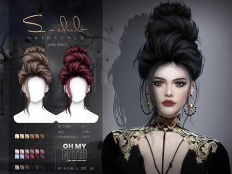 The Sims Resource - Oh My Goth - Emily LLMhair 120722 Sims Vampire, Sims 4 Cc Goth, Vampire Hair, Sims 4 Hair Male, Sims 4 Family, Sims 4 Anime, Victorian Hairstyles, Goth Hair, Sims 4 Expansions