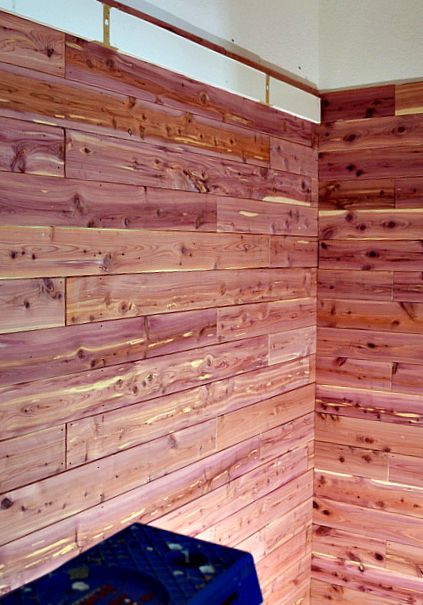 How to build Cedar Planked walls, great tutorial! Cedar Closet Ideas, River Rock Bathroom, Rock Bathroom, Cedar Shiplap, Cedar Lined Closet, Planked Walls, Attic Living Room, Rustic Closet, Ranch Interior