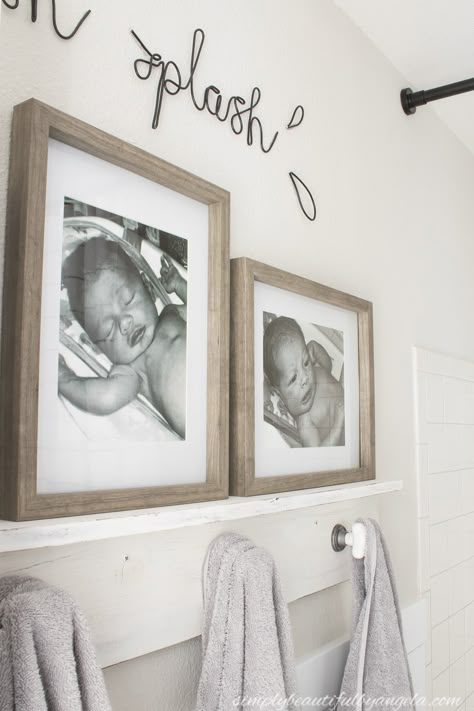 3 Year Home Anniversary | Simply Beautiful By Angela Brother And Sister Shared Bathroom, Kid Boy Bathroom, Above Bathroom Mirror Decor, Aesthetic Kids Bathroom, Simple Bathroom Wall Decor, Boys Bathroom Wall Decor, Small Boys Bathroom Ideas, Gender Neutral Kids Bathroom Ideas, Sibling Bathroom Ideas Brother Sister