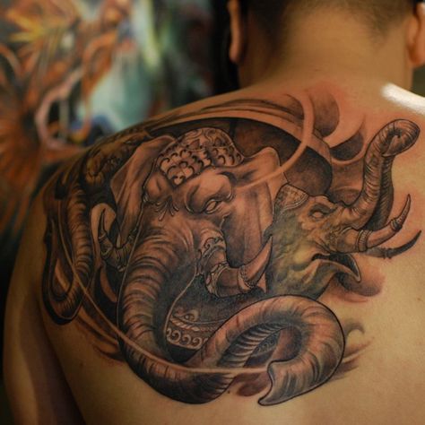 Chronic  Ink Tattoo - Toronto Tattoo Laos elephant tattoo done by Marilyn. Classical Tattoos, Toronto Tattoo, Brand New Tattoos, Tattoo Toronto, Minimalist Ideas, Tattoo World, Dragon Tattoo Art, Geisha Tattoo, Mom Tattoo Designs