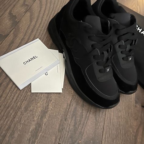 Chanel Trainers Black Chanel Sneakers, Chanel Trainers, Chanel Sneakers, Chanel Shoes, Shopping Cart, All Black, Dust Bag, Chanel, Like New