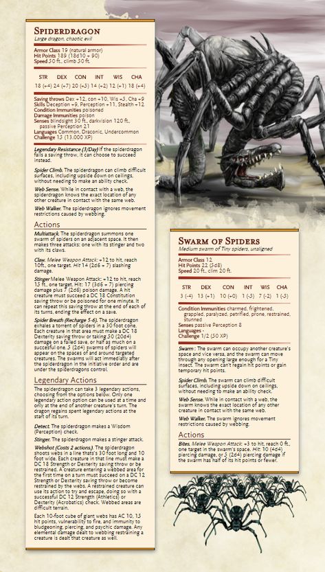 Cave Monsters Dnd, Monk Stat Block, Dnd Spider Monster, Dnd Spider, Spider Dragon, Homebrew Monsters, Dnd Monster, Dnd Stats, Dnd Homebrew