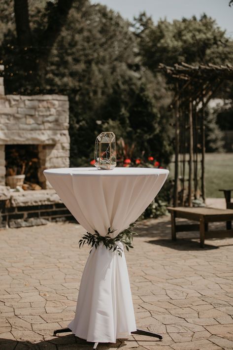 Photo Credit: Sophisticated Grace Photography | 12 Memorable Outdoor Wedding High-top Table Decor Suggestions | The Gardens of Castle Rock #GardensOriginals #MNWeddingVenue #UniqueWedding Welcome to The Gardens of Castle Rock where you make your best day ever! #BestDayEver #WeddingDecor #WeddingDecoration #MNWedding #Wedding #Minnesota High Top Tables Wedding Decor, Cocktail Hour High Top Tables, High Top Table Decor Party, High Top Tables For Party, Wedding High Top Tables, Firefly Decorations, High Top Table Decor, High Table Design, High Top Table