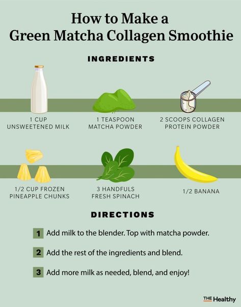 A Matcha Smoothie Recipe | Best Health Magazine Canada Matcha Powder Recipes, Matcha Smoothie Recipe, Benefits Of Matcha Tea, Matcha Shake, Health Benefits Of Matcha, Matcha Collagen, Matcha Tea Benefits, Benefits Of Matcha, Collagen Smoothie