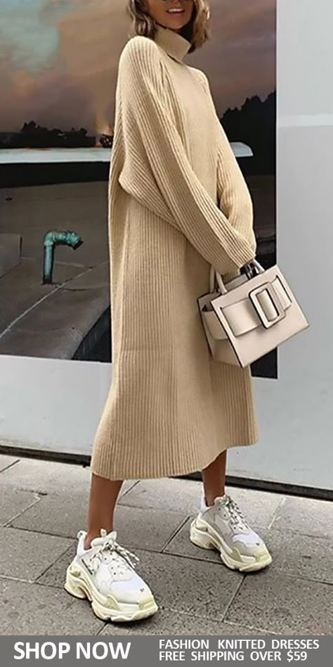 Knitted Dress Outfit, Knit Long Dress, Casual Chique Stijl, Mode Kimono, Style Casual Chic, Fair Isles, Long Knitted Dress, Looks Street Style, Long Dress Casual