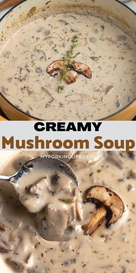 Best Mushroom Soup, Cream Soup Recipes, Creamy Garlic Mushrooms, Creamy Mushroom Soup, Mushroom Soup Recipes, Homemade Soup Recipe, Cream Of Mushroom Soup, Best Soup Recipes, Cream Of Mushroom