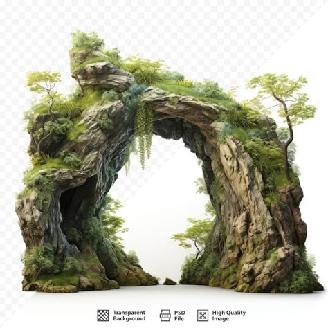 PSD a picture of a natural arch with tre... | Premium Psd #Freepik #psd #floating-island #fantasy #cliff #fantasy-landscape How To Draw Moss Digital, Matte Painting Ideas, Adinkra Tattoo, Arch Tree, Rock Arch, Deep Nature, Bamboo Background, Stone Forest, Floating Islands