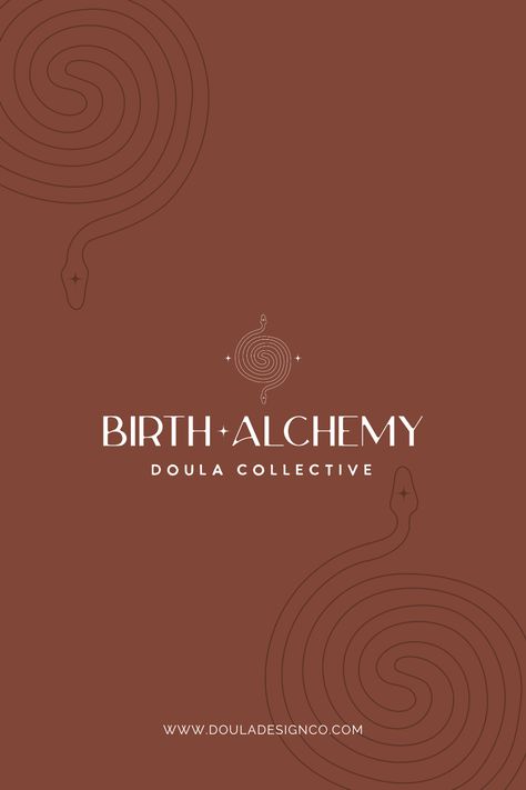 Discover our latest custom logo and brand design for the Birth Alchemy Doula Collective, a team of doulas uniting their extensive experience and profound birth philosophies to serve families in Los Angeles. Inspired by the raw power of femininity and the transformative journey of birth, our design features a hand-drawn double-headed snake paired with a mystical alchemic font. Looking for more captivating doula logo inspiration? Explore our portfolio! #doulalogo #doulalogoinspiration #birthdoulal Doula Website Design Inspiration, Doula Branding, Magical Logo, Doula Logo, Doula Business, Website Logo, Custom Website, Website Inspiration, Website Design Inspiration