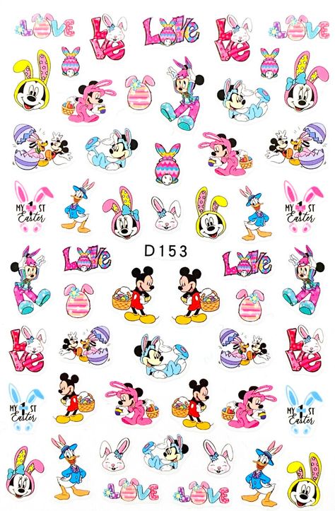 Nagelsticker Nail Art großer Bogen Ostern Mickey Minnie Mouse 1 Bogen (Größe: ca. 9.5*6.5 cm) selbstklebend Neu Anleitung: gewünschtes Motiv vorsichtig von dem Blatt lösen, dabei darauf achten nicht auf die klebende Fläche zu fassen (evtl. eine Pinzette dafür verwenden) Motiv auf den Fingernagel platzieren mit leichten Druck Motiv auf dem Nagel festigen mit Klarlack fixieren Art.-Nr.: D153-1672 Durch das fotografieren sind leichte Farbabweichungen vom Foto bzw. der Bildschirmdarstellung zum Orig Mickey Mouse Stickers, Stickers Disney, Circuit Ideas, Stitch Cartoon, Nail Stamping Plates, Tea Dyeing, Stamping Plates, Mickey Minnie Mouse, Nail Stamping