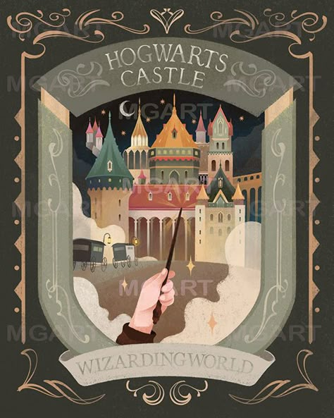 Hogwarts Castle Illustration, Harry Potter Procreate, Hogwarts Illustration, Harry Potter Graphic Design, Fantastic Beasts Book, Harry Potter Book Covers, Harry Potter Design, Harry Potter Classroom, Harry Potter Universal Studios