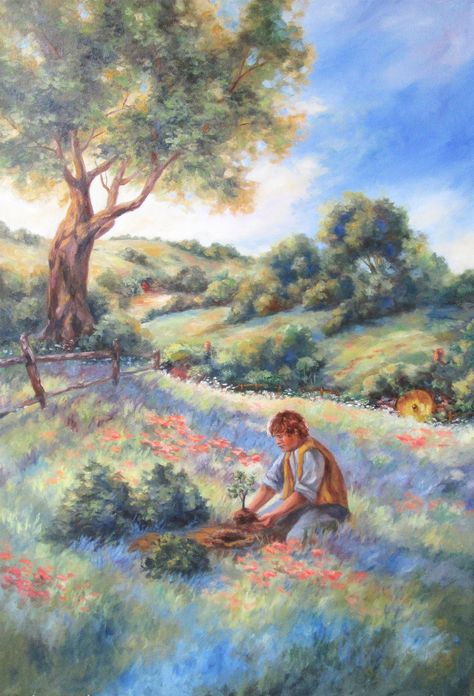 #lordoftherings #thehobbit #hobbit #tolkien #lotr #lotrpainting #lordoftheringsart #fantasyart #fantasypainting #samwise #garden #hobbiton #hobbitonpainting #theshire #samgamgee Tolkien Artwork, Hobbit Art, Middle Earth Art, Lotr Art, The Gardener, Fantasy Paintings, Jrr Tolkien, Lost Art, Aesthetic Painting