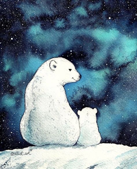 Polar Bear Drawing, Illustration Magazine, White Bears, Polar Bear Art, Arte Quilling, Bear Paintings, Winter Watercolor, Christmas Card Art, Watercolor Christmas Cards