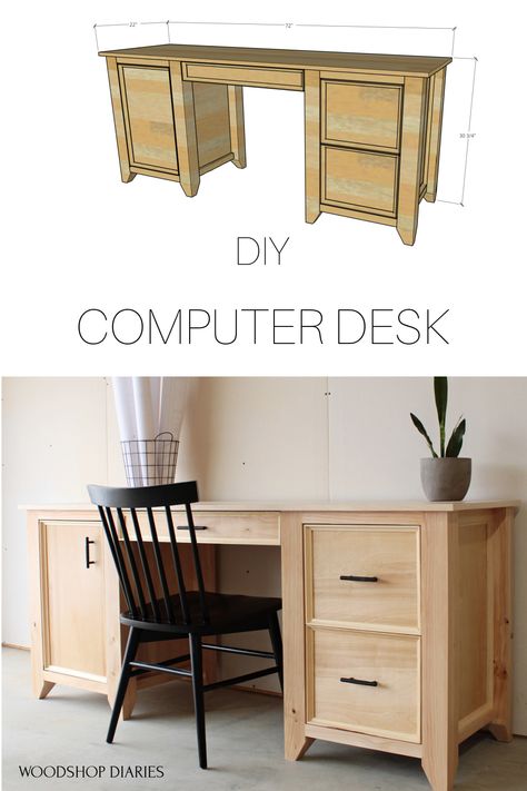 Home Office Desk Plans, Keyboard Tray Under Desk Diy, Diy Executive Desk Plans, Diy Small Computer Desk, Diy Office Furniture, Desk With Drawers Diy, Diy Study Desk, Diy Desk With Drawers, Desk Plans Diy