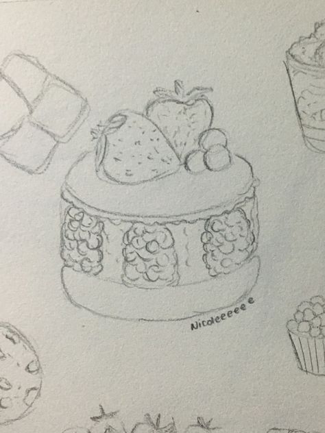 Sketchbook Food Drawings, Food Drawing Sketches Easy, Dessert Art Drawing, Cake Drawing Aesthetic, Food Drawing Ideas, رسم كاريكاتير, Dibujo Simple, Jordan 13 Shoes, Sketchbook Art Journal