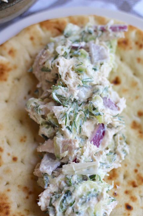 Chicken Taziki Recipe, Tzatziki Chicken Salad Recipe, Taziki Chicken Salad, Taziki Chicken Recipes, Taziki Recipe, Tzatziki Wrap, Tzatziki Chicken Salad, Sandwich Night, Tzatziki Chicken