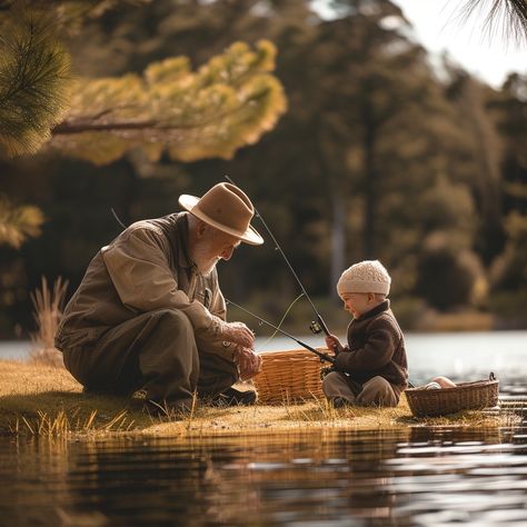 Fishing Family Bond: An elderly man teaches a young child the patience and skill needed for fishing by a serene lake. #fishing #family #bonding #lake #nature #tranquility #elderly #child #aiart #aiphoto #stockcake https://ayr.app/l/LBGq Family Fishing Pictures, Fishing Family, Family Fishing, Man Fishing, Magnet Fishing, Fishing Lake, Fishing Photography, Fishing Pictures, Fishing Kit