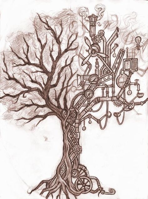 steampunk tree by Silverleopard on DeviantArt Steampunk Tattoo Design, Steampunk Tree, Gear Tattoo, Steampunk Glasses, Steampunk Tattoo, Steampunk Design, Steampunk Art, Friend Tattoos, Nature Tattoos