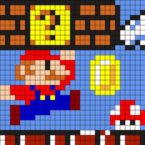 Mario Kandi Patterns, Mario Kandi, Mario Quilt, Pixel Art Mario, Mini Mario, Mario Crochet, Perler Bead Mario, Kandi Cuff Patterns, Modele Pixel Art