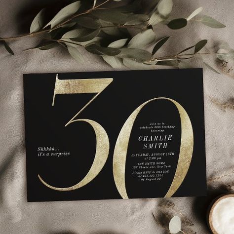 $2.04 | Modern minimalist black and gold 30th birthday #elegant, typography, simple, minimalist birthday invitation, adult birthday invitations, 30th birthday invitations, modern, milestone birthday invitations, surprise 30th birthday invitations, black and gold Birthday Invitations Black And Gold, 65th Birthday Invitations, Milestone Birthday Invitations, Surprise 30th Birthday, Elegant Birthday Invitations, 30th Birthday Party Invitations, 40th Birthday Party Invites, Surprise Birthday Invitations, 70th Birthday Invitations