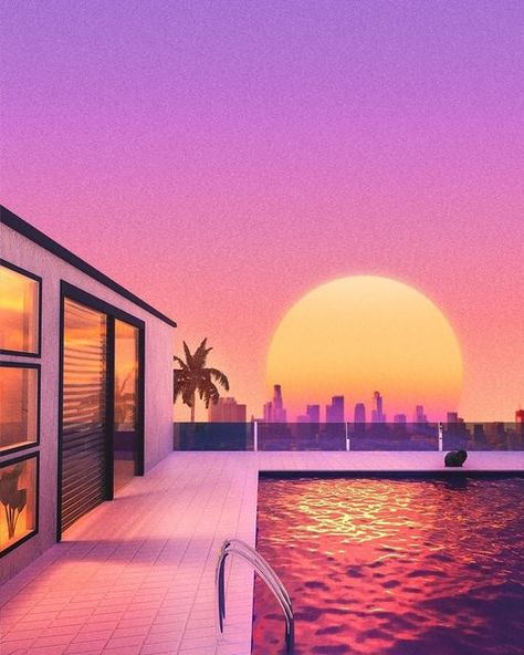 Aesthetic Blender, 80s Vaporwave, Toon Shader, Neon 90s, Nostalgia 80s, Vaporwave Art, Maldives Resort, Liminal Spaces, Sunset City