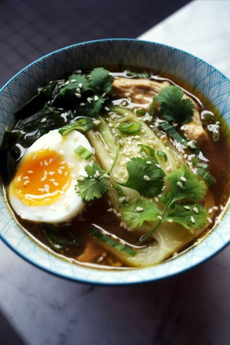 Miso Chicken Soup Chicken Soup For Colds, Chicken Soup With Rice, Soup With Rice, Soy Ginger, Miso Soup Recipe, Miso Chicken, Egg Food, Chicken Rice Soup, Pak Choi